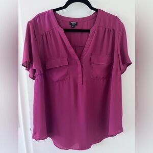 Torrid Pink Blouse with Flutter Sleeves and Mandarin Collar